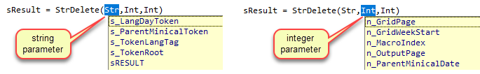 press F2 from any function prototype and only the variables of the appropriate type appear