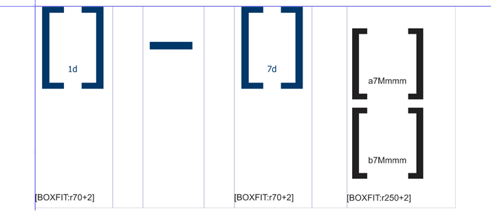 Anchored textboxes using BOXFIT tokens to ensure that each box is exactly the needed width. Note the placement of the BOXFIT token at the bottom of the textboxes to guarantee text overflow if any of the tokens run to a second line.