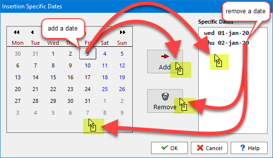 you can use drag-and-drop to add or remove dates