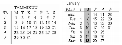 Examples of Horizontal and Vertical MiniCalendars