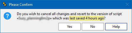 a confirmation message tells you how long ago the script was last saved
