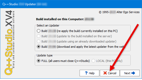 the stage of the update when the license files have been updated, even if you choose to cancel the update