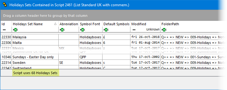 An example of the "data used in scripts" report