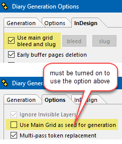 combination of diary generation options that cause the present message