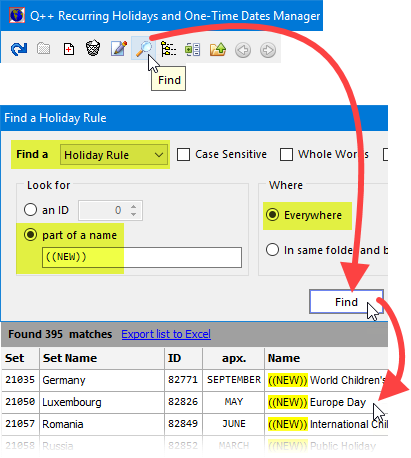 image 9.1: the Find Holiday Rule dialog