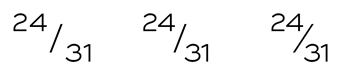 same combined dates; plain (left), kerning (middle) and skewing of the separator (right)