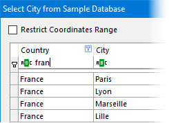 select by country name