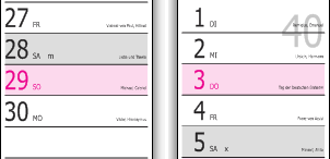 in the token [sw:~2-67ae] using "-" displays week number 40 at the beginning of the month despite that week's Monday not being in that month, ensuring that each week number appears once